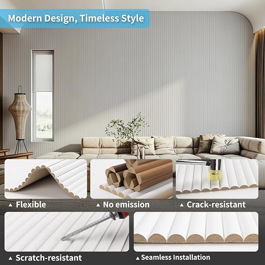 Art3d Roll-Flat Beaded Wood Slat Wall Panel, 1-Pack, 94.5 x 23.6 in, White | Flexible, Durable, Crack Resistant, Glue on, Easy to Install, for New Home Buyer, Future Mover to Upgrade Office, Living Room - Image 5