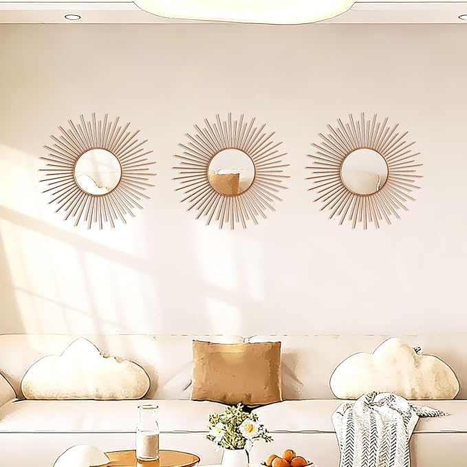 3 Pack Metal Mirrors for Wall Sunburst Wall Mirrors Home Décor Decorative Hanging Wall Art for Living Room Bedroom Entryway (Rose Gold2, Sunburst) - Image 6