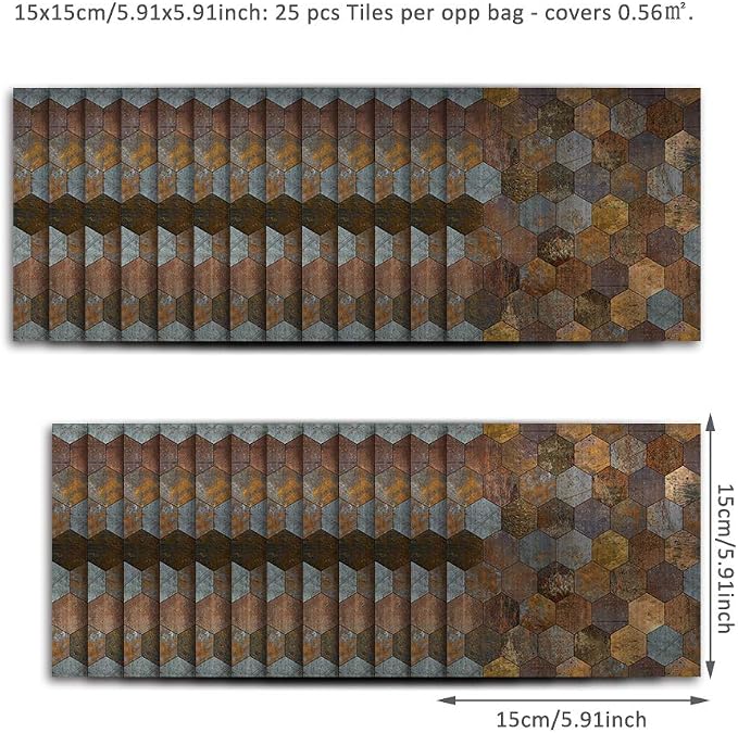 Alwayspon 25 Pcs Brushed Silver Self-Adhesive Hexagon Tile Transfer, Peel and Stick Water-Proof Backsplash Wall Tile Sticker for Kitchen Bathroom Decor, Gold Rust, 6x6inch - Image 5