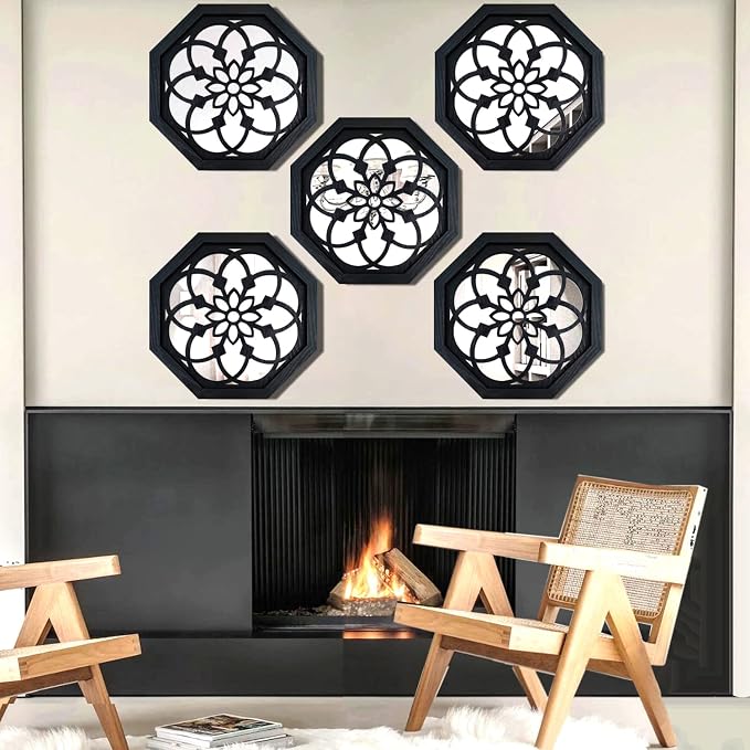 ZOLAPI 2-Piece Octagon Wall-Mounted Mirrors,Vintage Farmhouse Mirror for Wall Decor,Black Decorative Accent Mirror for Foyer, Bathroom, Bedroom. (12”x12”) - Image 5