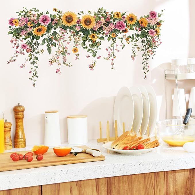 Green Sunflower Wall Decals, Removable PVC Stickers Indoor Decor | Vivid Sunflower Print, Self-adhesive Easy Install, No Wall Scratches, Fits Walls Doors Cabinets Windows Home Decor - Image 4