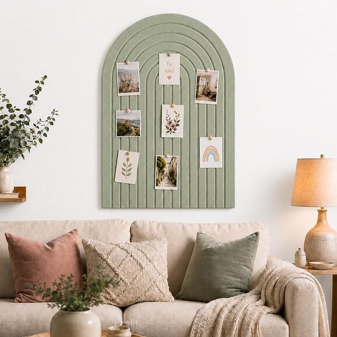 Large Arched Felt Bulletin Board, Sized 36" x 24" for Office & Wall Decor – 6 Customizable Adhesive Tiles with Pins are Perfect to Display Your Photos (Sage Green-A) - Image 7