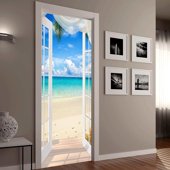 artfanke 3D Door Sticker Peel and Stick 30.3"x78.7"- Self-Adhesive Door Murals Poster Wallpaper - Seascape Wall Decals for Home Decor (2 Sheets/Set) - Image 7