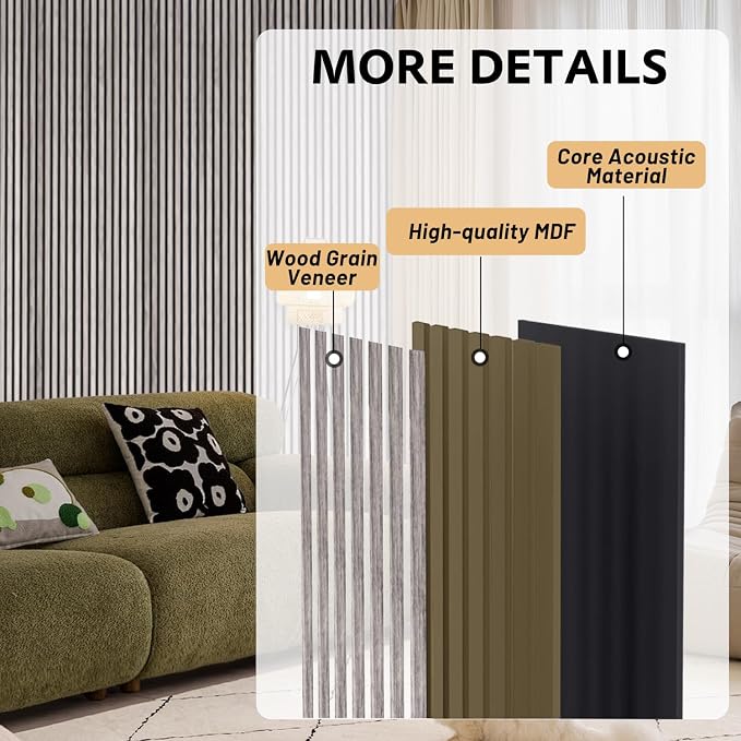4 Pack Wood Panels for Wall, 47.2"×23.6" Wood Slat Acoustic Panels for Wall, Soundproof Panels, 3D Fluted Panels for Interior Decor (Grey) - Image 4