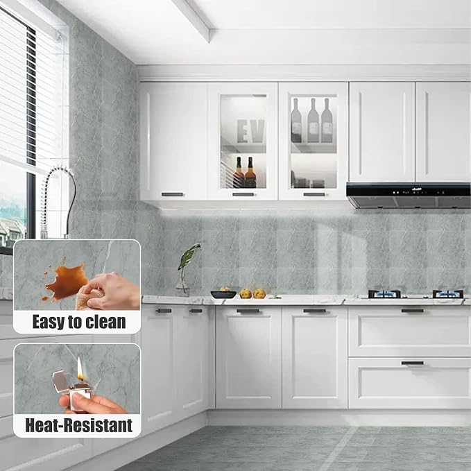 10pcs Peel and Stick Shower Tile Waterproof Marble Tiles Wall Panels | 11.8"X11.8" Grey Self-Adhesive Backsplash for Home Bathroom Kitchen Showers (Not Real Tile) - Image 3