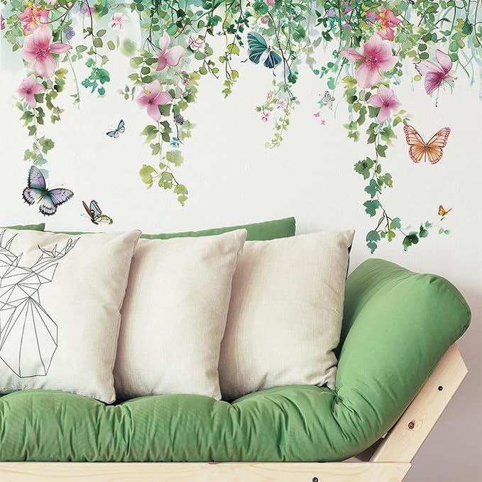 TUOKING Vines Flowers Wall Stickers Removable Butterfly Wall Murals | Peel and Stick Wall Art Decal Home Decor for Kitchen,Bedroom,Living Room(fun-c20) by TUOKING