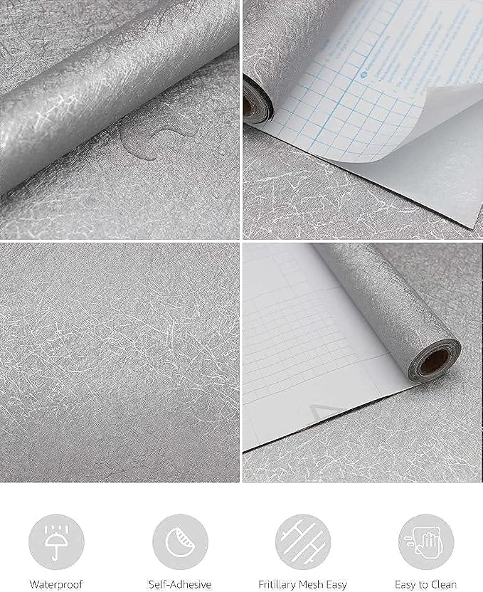 Silver Grey Wallpaper Peel and Stick Embossed Self Adhesive Contact Paper | 15.7" X 196.8" Removable Home Decoration Silk Vinyl Wrap Cabinet Countertops Furniture Renter Friendly Shelf Paper - Image 6