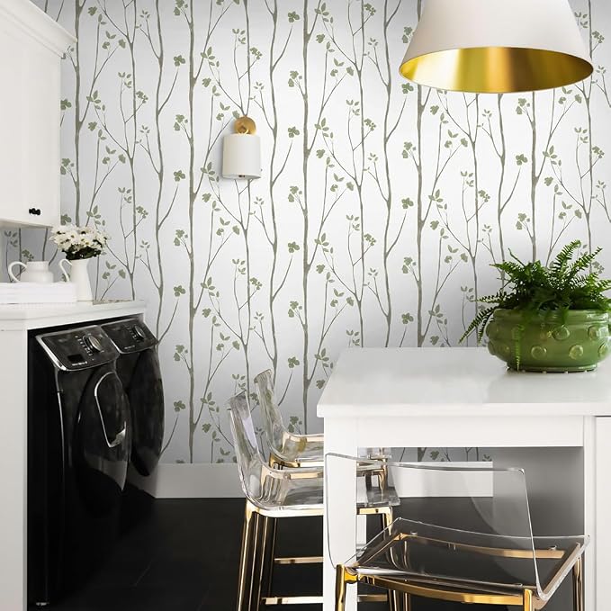 Timeet Green White Leaf Floral Boho Wallpaper 16" x 393.7" Self-Adhesive Removable Peel and Stick for Walls Covering - Image 8