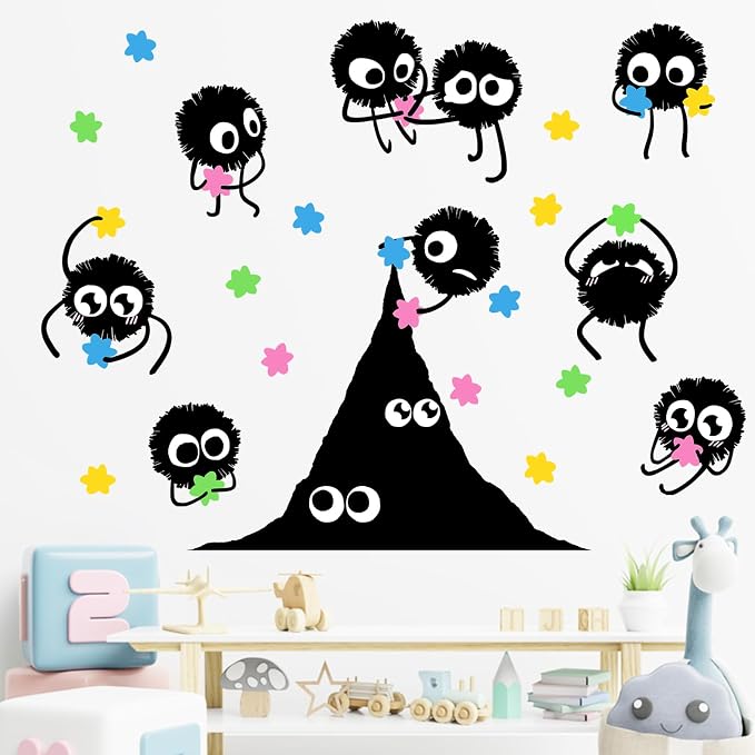Mfault Soot Sprites Wall Decals Stickers, Colorful Hexagram Candies Dust Nursery Classroom Decorations Bedroom Playroom Art, Neutral Toddlers Boys Girls Kids Room Decor | Nursery Classroom Decorations Bedroom Playroom Art, Neutral Toddlers Boys Girls K... - Image 3