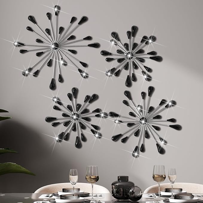 Hicarer 4 Pcs Starburst Wall Decor, Metal Wall Art, Black Diamond by Hicarer