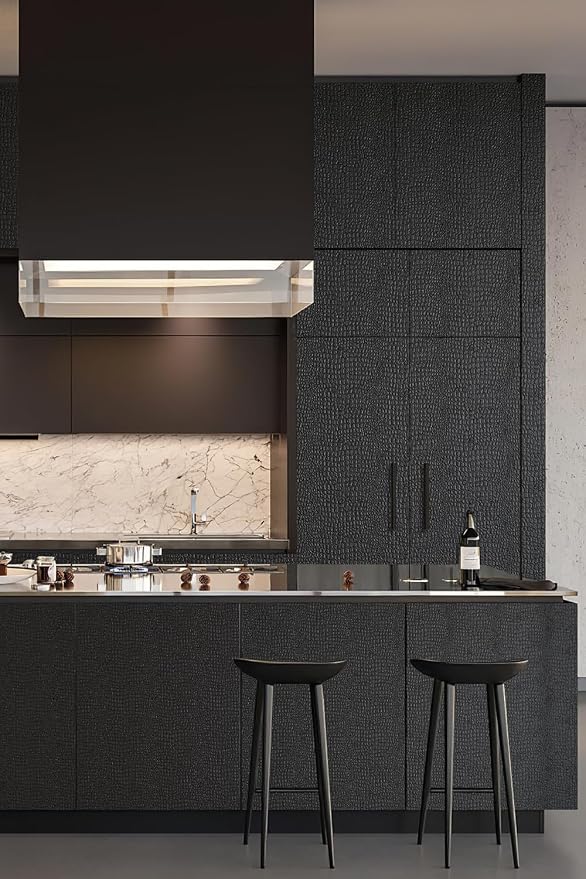 Zeeko Black Crocodile Peel and Stick Wallpaper 17.3" x 118" | Textured Embossed Contact Paper Removable Waterproof Self Adheisve Wall Paper for Cabinet Bedroom Bathroom - Image 4