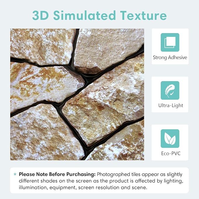 Commomy Faux Stone Peel and Stick 3D Wall Panels 10 Pcs 11.8" x 11.8" | Ultralight Thin PVC Printable Faux Rock Wall Covering Decorative Tiles for Living Room,Fireplace(Covers 9.7 sq.ft) - Image 3