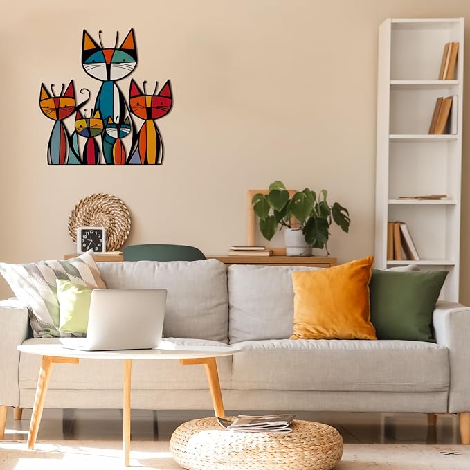Wesiti Cat Wall Art Metal Sculpture Decor 10.2x11.8 Retro Mid Century | Colorful Geometric Feline Art, Metal Wall Hanging for Living Room Bedroom, Gift for Pet Lovers, Mid Century Modern - Image 7