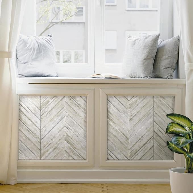 RoomMates White Herringbone Wood Boards Peel and Stick Wallpaper, 20.5 in x 16.5 ft, Vinyl, White/Tan, Removable, No Sticky Residue, For Renters and Homeowners - Image 5