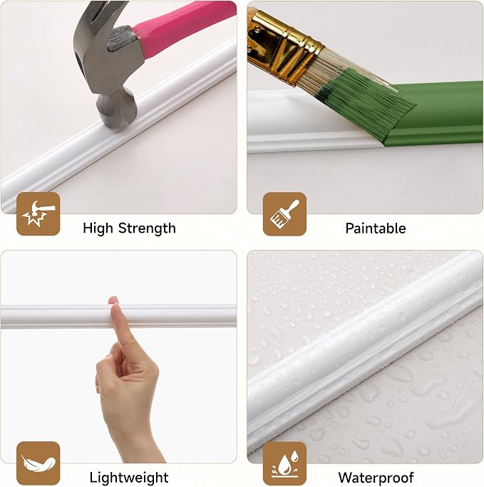 INMOZATA Pre-Cut Peel and Stick Wall Molding Wainscoting Panels, 24" x 12" | Strong Adhesive, Paintable, Easy to Install, Ideal for Interior Wall Decor Living Room Bedroom Hallway - Image 3
