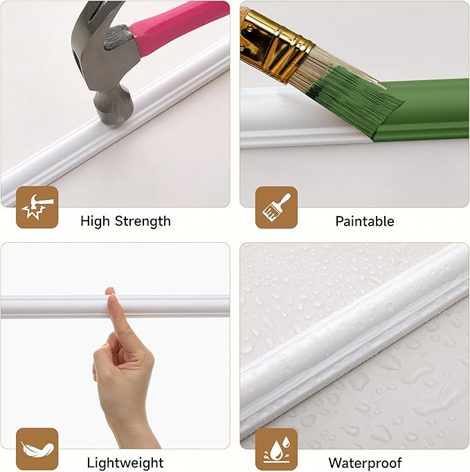 INMOZATA Pre-Cut Peel and Stick Wall Molding Wainscoting Panels, 24" x 16" | Strong Adhesive, Paintable, Easy to install, Ideal for Interior Wall Decor Living Room Bedroom Hallway - Image 3