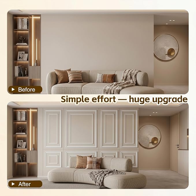 3 Set Peel and Stick Wall Molding Kit,Premade Self Adhesive Wainscoting Panels,Ready to Assemble Accent Molding Trim for Interior Wall Moulding Decor (24 x 54in) - Image 5