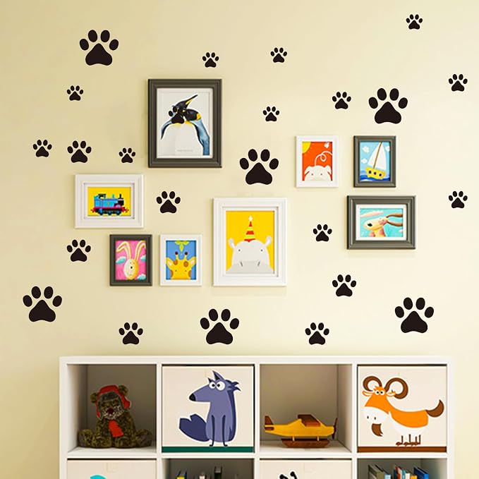 106 Pcs Black Paw Print Stickers Wall Decor, Dog Paw Stickers Removable Art Vinyl Door Decal Wallpaper for Family Bedroom Living Room Home Decorations Animal Tracks Decor - Image 4