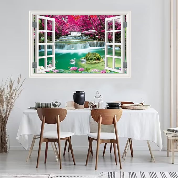 ‌Lmyhome Fake Window Wall Mural Waterfall (64"x48") | Peel and Stick Faux Window Wall Sticker Decal Poster for Bedroom Home Decor - Image 6