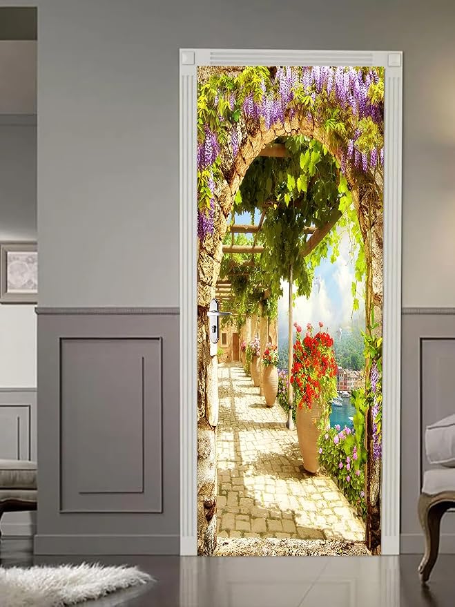 artfanke 3D Italian Landsacape Peel and Stick Door Sticker 33.5"x84.6"-Self-Adhesive Door Mural Wallpaper-Wall Decal for Living Room Bedroom Decor (2 Sheets/Set) - Image 2