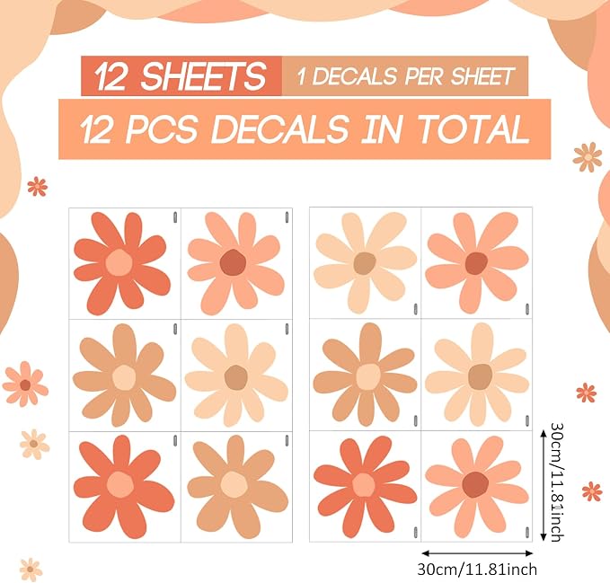 TaoBary 12 Sheet Large Daisy Wall Sticker Decal for Room Decor Flower Decal | Big Flower Wall Sticker, Floral Decal, Daisy Bedroom Room Decor, Removable Peel and Stick, Nursery Home Wall Decor - Image 2