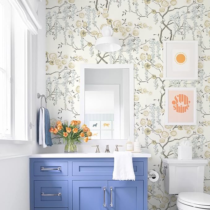 Orainege Peel and Stick Wallpaper Vintage Floral Contact Paper | 17.7in x 196.8in Beige Floral Wallpaper Self Adhesive Removable Wall paper for Bathroom Living Room Decor - Image 3