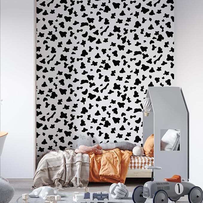 Black and White Spots Contact Paper Cow Printed Peel and Stick Wallpaper Self-Adhesive Cute Removable Wall Paper Vinyl White Black Decals for Walls Bedroom Living Room Nurseryls 17.3”x80” - Image 6