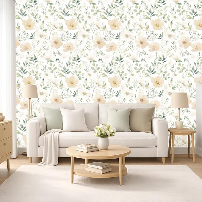 Floral Peel and Stick Wallpaper 17.7in x 70.8in | Watercolor flower removable self adhesive design for cottagecore bedroom accent walls - Image 5