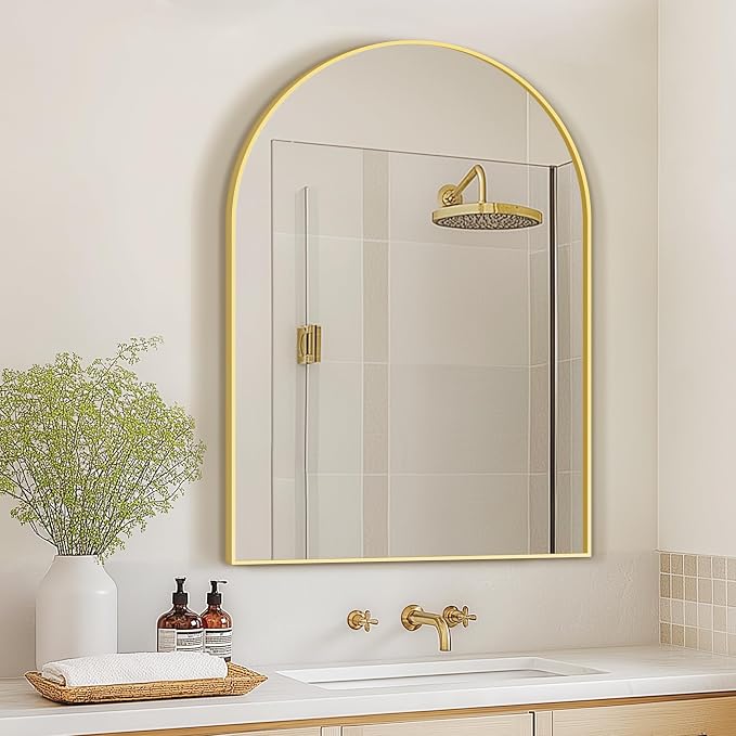 Arched Bathroom Mirror for Wall, 40" x 28" Metal Frame Vanity Mirror, Gold - Image 6
