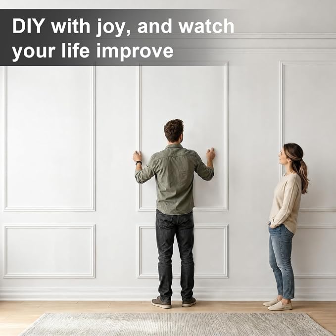 3 Sets Framed Premade Peel and Stick Wall Molding Kit – Pre-Cut Wainscoting Panels Set, Self-Adhesive Installation for Living Room, Bedroom Accent Wall Decor（63 * 39IN-39 * 28IN） - Image 6