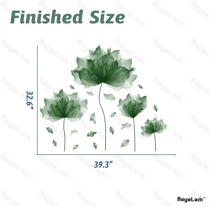 39.3'' x 32.6''Flower Petal Wall Decal Floral Wall Sticker (Green) | Removable waterproof peel and stick wall art for nursery, baby room, classroom, living room, bedroom, office and bathroom - Image 4