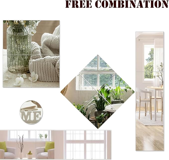 10 Pack Acrylic Mirror Tiles 0.2mm 8 x 6 Inch Self-Adhesive Flexible Plastic Mirror Sheets Full Length Mirror Stickers for Walls Bedroom Living Home Decoration - Image 5