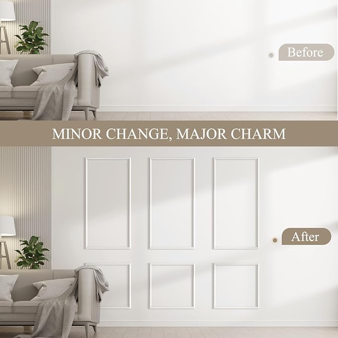 3 Sets Peel and Stick Wall Molding Kit, Premade Wainscoting Panels | Interior Wall Moulding Decor, Ready to Assemble Accent Panel, 54 x 24In, 24 x 24In - Image 3