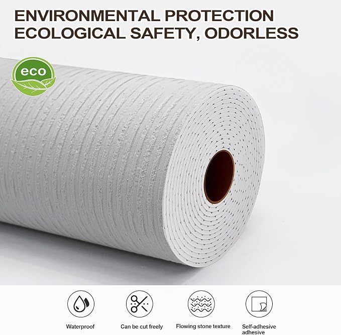 3D Faux Stone Peel and Stick Roll-15.7"x110"Thick PVC Foam Wall Paneling,DIY Self Adhesive Removable Waterproof&Sound Dampening for Cement Texture Accent Wallpaper for Living Room,Bedroom Decor(Gray) - Image 6