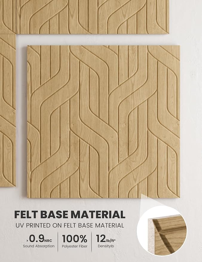 Fluxynara 6-Pack Large Felt Bulletin Board, Natural Oak Artistic | 70.87" x 47.24" Cork Board Alternative, Acoustic Wall Panels with 60 Adhesive Tabs for Recording Studios and Home Offices - Image 3