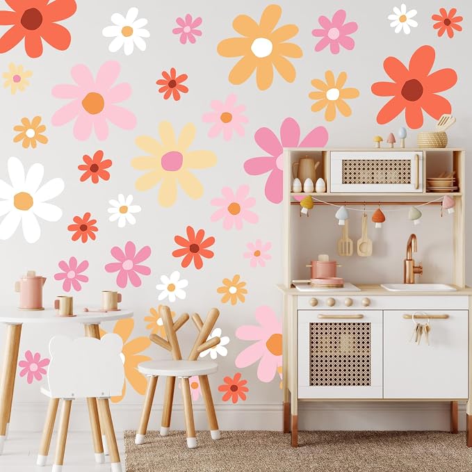 TaoBary 12 Sheet Colorful Daisy Wall Sticker Decal Big Flower Wall Sticker | Big Flower Floral Wall Decals, Daisy Bedroom Room Decor, Pink Orange White, Removable Peel and Stick, Nursery Home Wall Decor - Image 4
