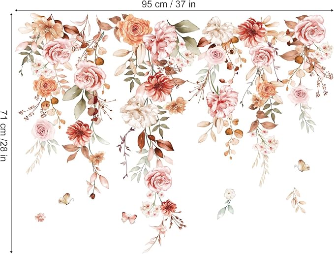 wondever Hanging Flower Vine Wall Decals Boho Floral Leaves Wall Stickers | Peel and Stick, Removable, Wall Art Decals, Wall Decoration, Living Room Girls Bedroom, Office Sofa TV Home Wall Decor - Image 4