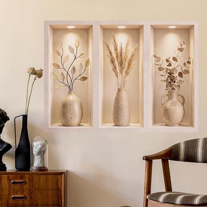 3D Pampas Grass Plant Wall Sticker Arch Niche – Modern Botanical Wall Decal | Self-Adhesive 3D Effect Wall Art for Living Room, Bedroom, Office, Boho Home Decor by Frzflv