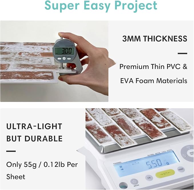 Commomy Faux Brick Panels Peel and Stick Wall Stickers 10 Pcs 11.8" x 11.8" | Small Size Thin PVC Red Fake 3D Brick Wallpaper for Kitchen,Fireplace,Home Office,Wall Covering Decor(Covers 9.7 sq.ft) - Image 5