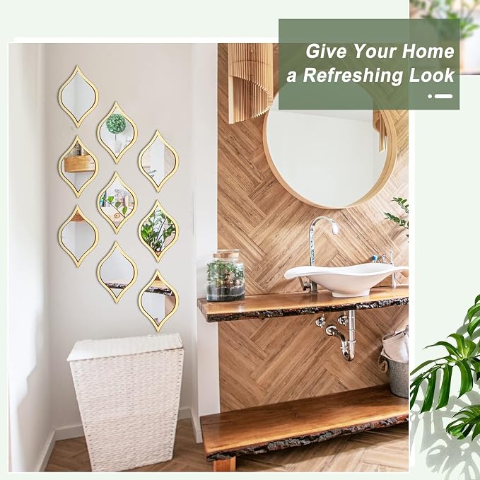 Tanlade 9 Pcs Teardrop Wall Mirror Gold Decorative Wall Mounted - Image 3
