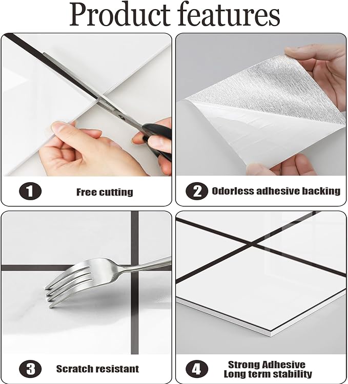 Chejiaye Peel and Stick Backsplash Tiles 10-Pack - White Geometric Self-Adhesive PVC Wall Panels, Waterproof Kitchen Backsplash Stick on Tile for Kitchen,Bathroom, Laundry Room Walls (11.8"x11.8") - Image 6