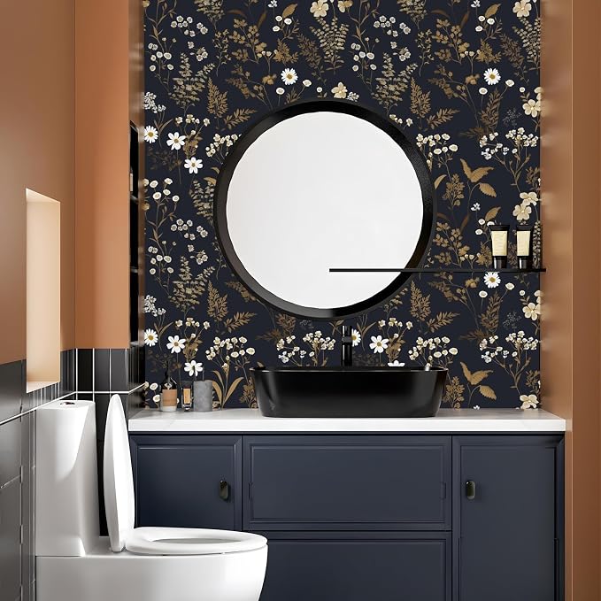 Laatse Floral Leaf Vintage Wallpaper Peel and Stick 17.5"x78.7", Dark Gold | Self Adhesive/Removable/Waterproof/Thick Vinyl Contact Paper for Bathroom Bedroom Shelf Cabinet Drawer,Prepasted,Easy Peel - Image 8