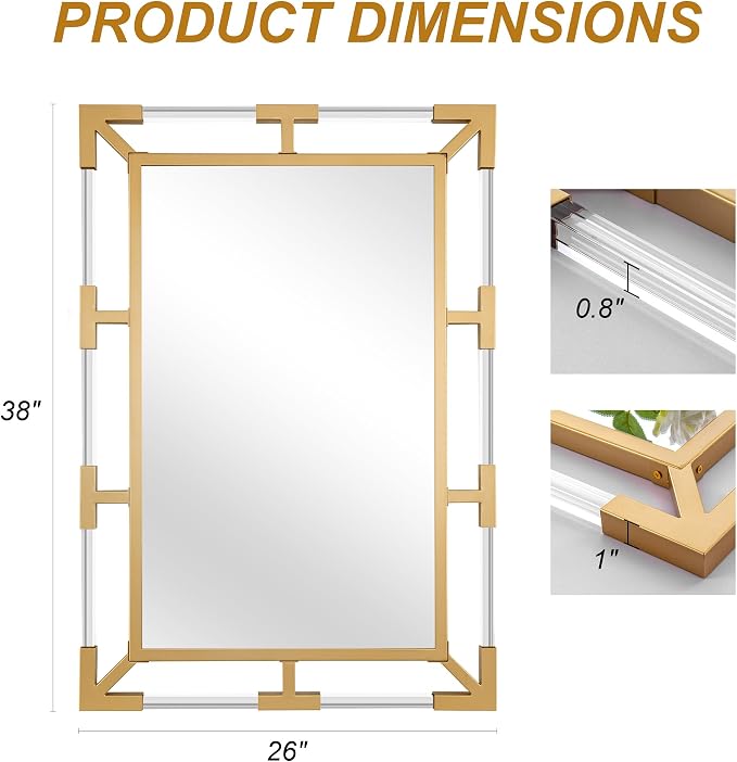 Chende Gold Wall Mirror for Decor with Clear Acrylic and Metal Frame - Image 7