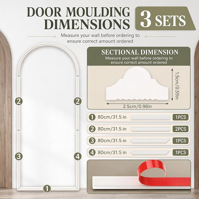 Colingmill 3 Set 32 x 78 Inch Arch Wall Molding Kit Peel Stick Arch Premade Accent Wainscoting Panel Wall Panel Decor Pre Cut Trim Kit for Home Walls Molding DIY Living Room Decor (Stylish Style) - Image 2