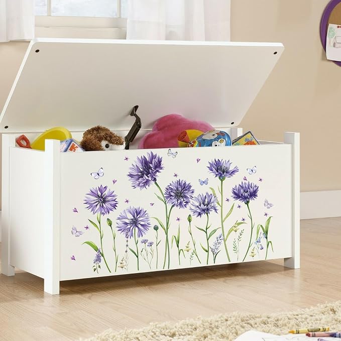 Purple Flower Wall Sticker Peel and Stick Floral Butterfly Wall Decals | Purple Wall Decal DIY Removable Daisy Flower Sticker Big Flower Wall Art Mural for Bedroom Waterproof Self-adhesive Wallpaper - Image 5