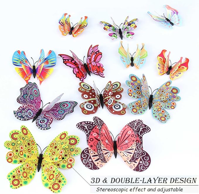 OPSEAM 3D Butterfly Wall Decor Butterfly Decorations Stickers with Magnets | 72 PCS Circl,12 Styles Double Layer Butterfly for Classroom Decoration,Locker Refrigerator, Reusable,Waterproof - Image 4