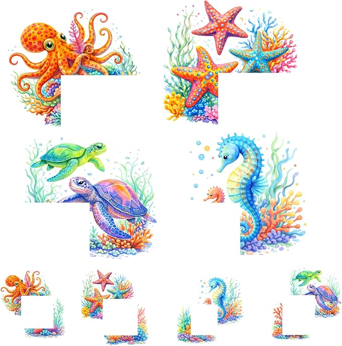 PLIGREAT 12 Pcs Ocean Animals Wall Stickers, Starfish Sea Turtle Wall Decals for Door Peel and Stick Vinyl Octopus Switch Stickers for Nursery Bedroom Living Room Bathroom Home Door Corner Decor - Image 5