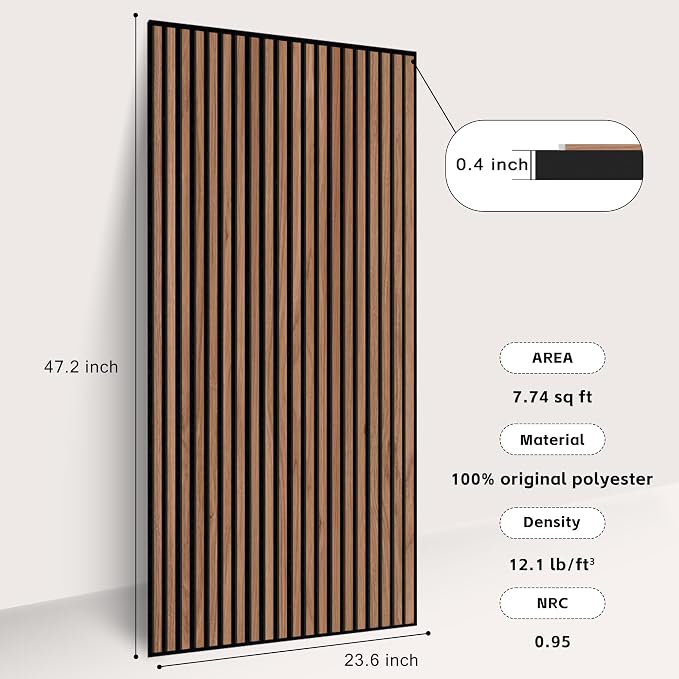 WoveN SounD Acoustic Wall Panels, Teak, 10 Pack, 47.2x23.6 in | Self-Adhesive, Peel and Stick, NRC 0.95, Premium Sound, Echo Proof, Slat Decor, Studio, Home, Office, Media Room - Image 3