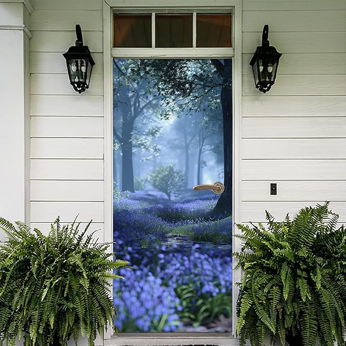 REDAMANCY 30.7"x79" Purple Lavender Flowers Forest Peel and Stick Door Stickers Vinyl 3D Mural Decals Modern Wallpaper Self-Adhesive, Waterproof, Removable Decor for Kitchen - Image 5