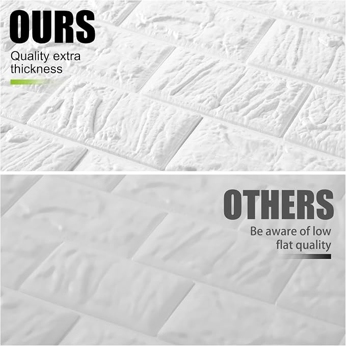 Tinlade 30 Pcs 3D Wall Panels Peel and Stick Wallpaper Foam, White | Faux Brick Stone Tiles, Covering 28.8-48.4 Sq ft, Self Adhesive Waterproof Panels for Bedroom Living Room Kitchen Walls - Image 4